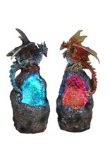 VG Giftware & Lifestyle - Dragon sitting on rock with LED light - set of 2 red/blue