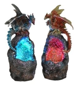 VG Dragon sitting on rock with LED light - set of 2 red/blue