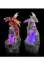 VG Giftware & Lifestyle - Dragon sitting on rock with LED light - set of 2 red/blue