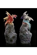 VG Giftware & Lifestyle - Dragon sitting on rock with LED light - set of 2 red/blue