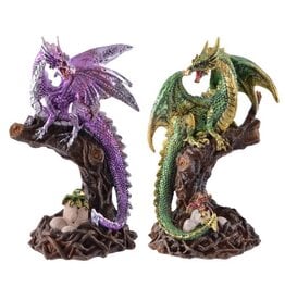 VG Dragon sitting on tree with baby dragon - set of 2 green/purple