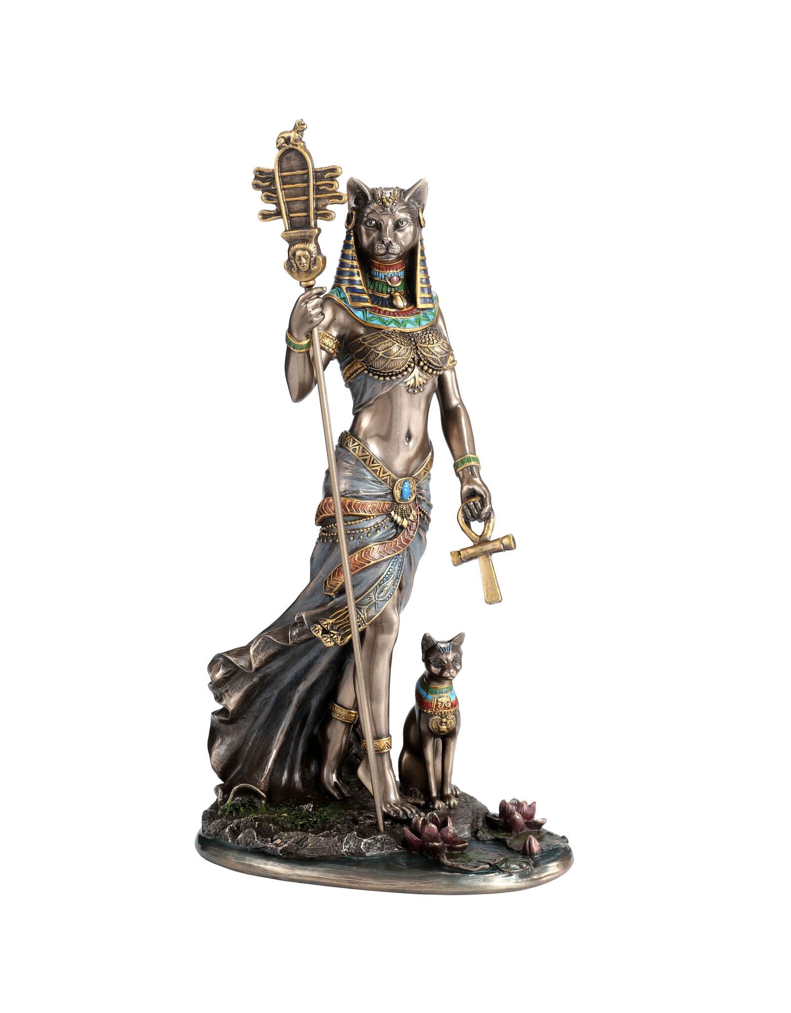 Veronese Design Giftware & Lifestyle - Egyptische Godin Bastet met Sistrum en Ankh