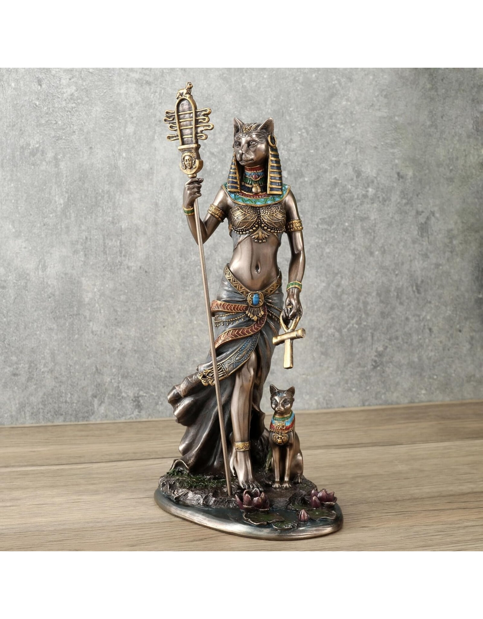 Veronese Design Giftware & Lifestyle - Egyptian Goddess Bastet with Sistrum and Ankh