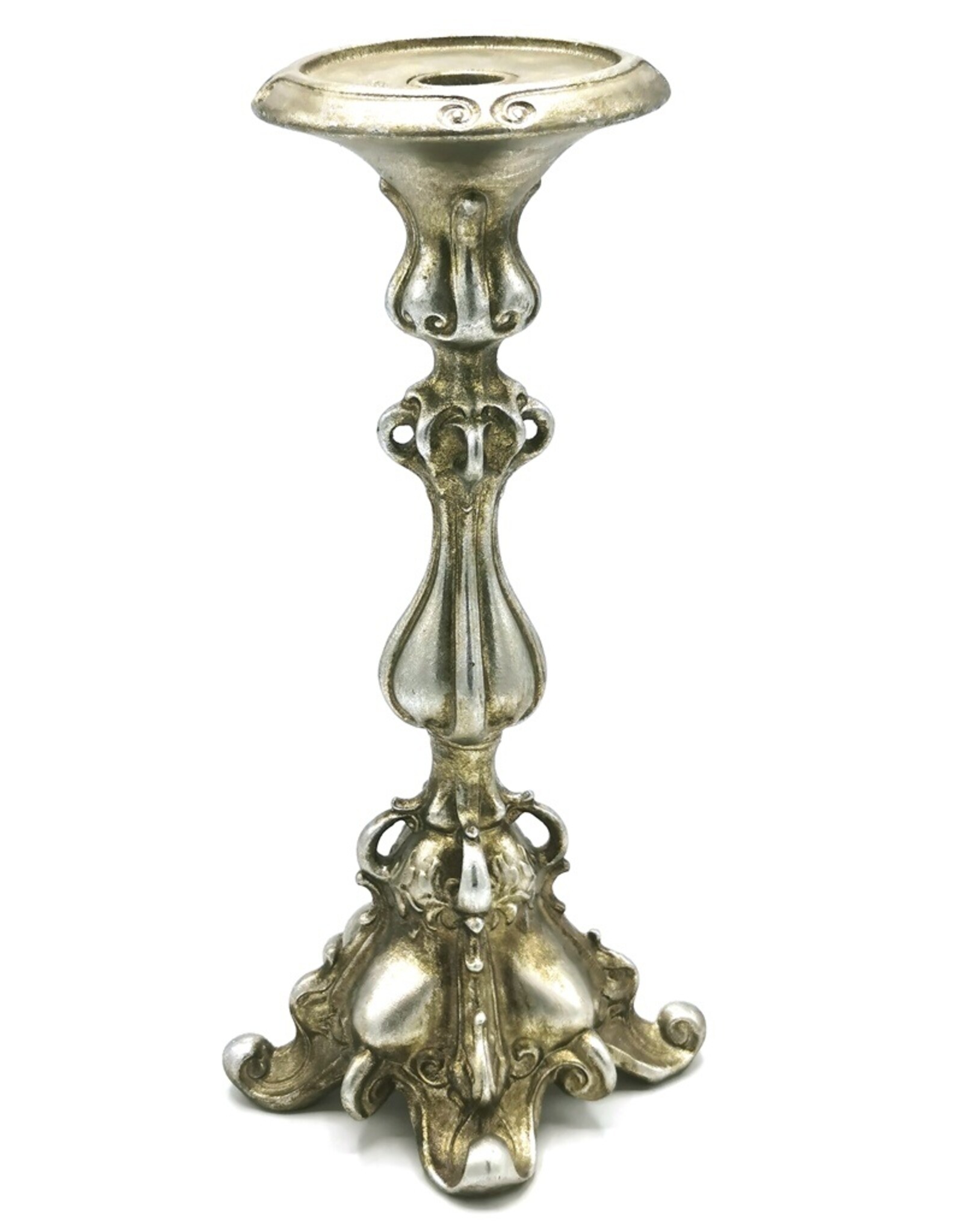 Dutch Style Giftware, beelden, collectables - Kandelaar Barok oud zilver kleur  polyresin