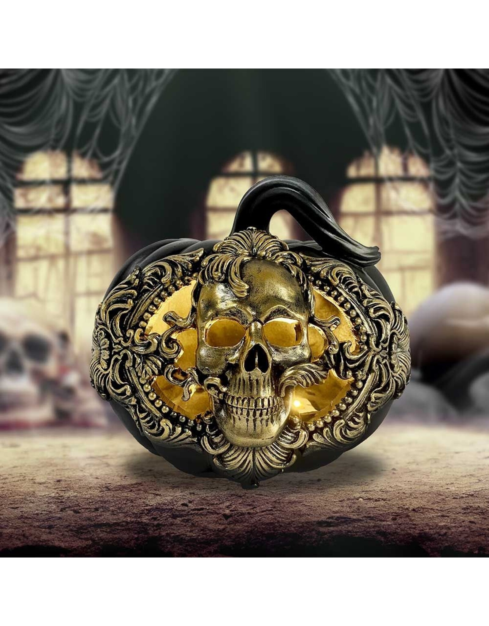 NemesisNow Giftware & Lifestyle - Baroque Harvest Pumpkin Skull Ornament with LED