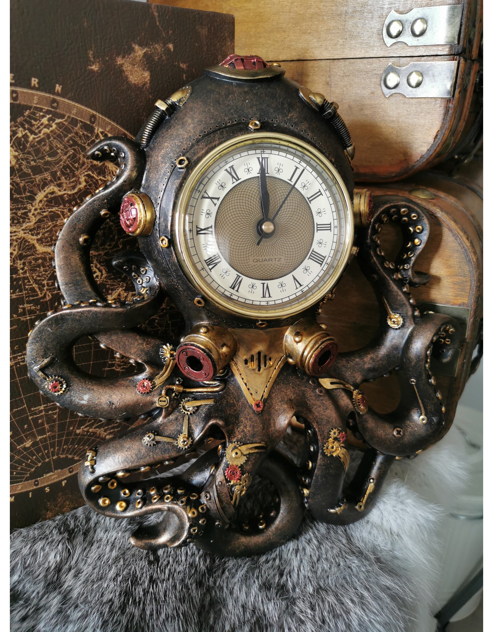 Alator Giftware, beelden, collectables - Steampunk Octopus Inktvis Wandklok Octoclock - 26cm