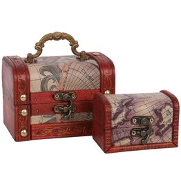 SMD Wooden Mini Treasure Chest with Map design set of 2