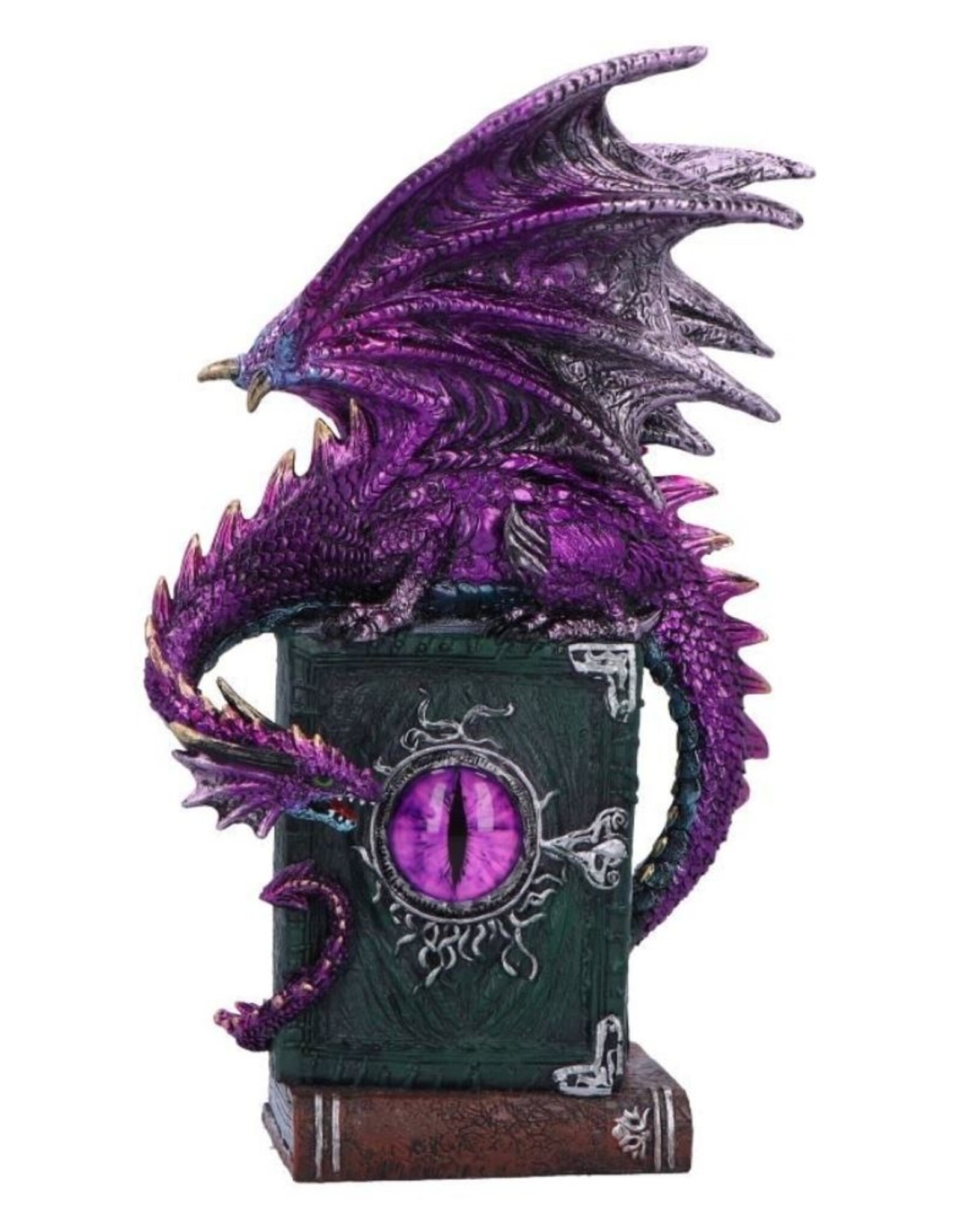 Alator Giftware & Lifestyle - Dragon Fable - Paarse Draak op Boek Beeldje 24cm