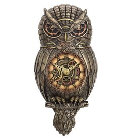 Veronese Design Steampunk Owl Pendulum Wall Clock