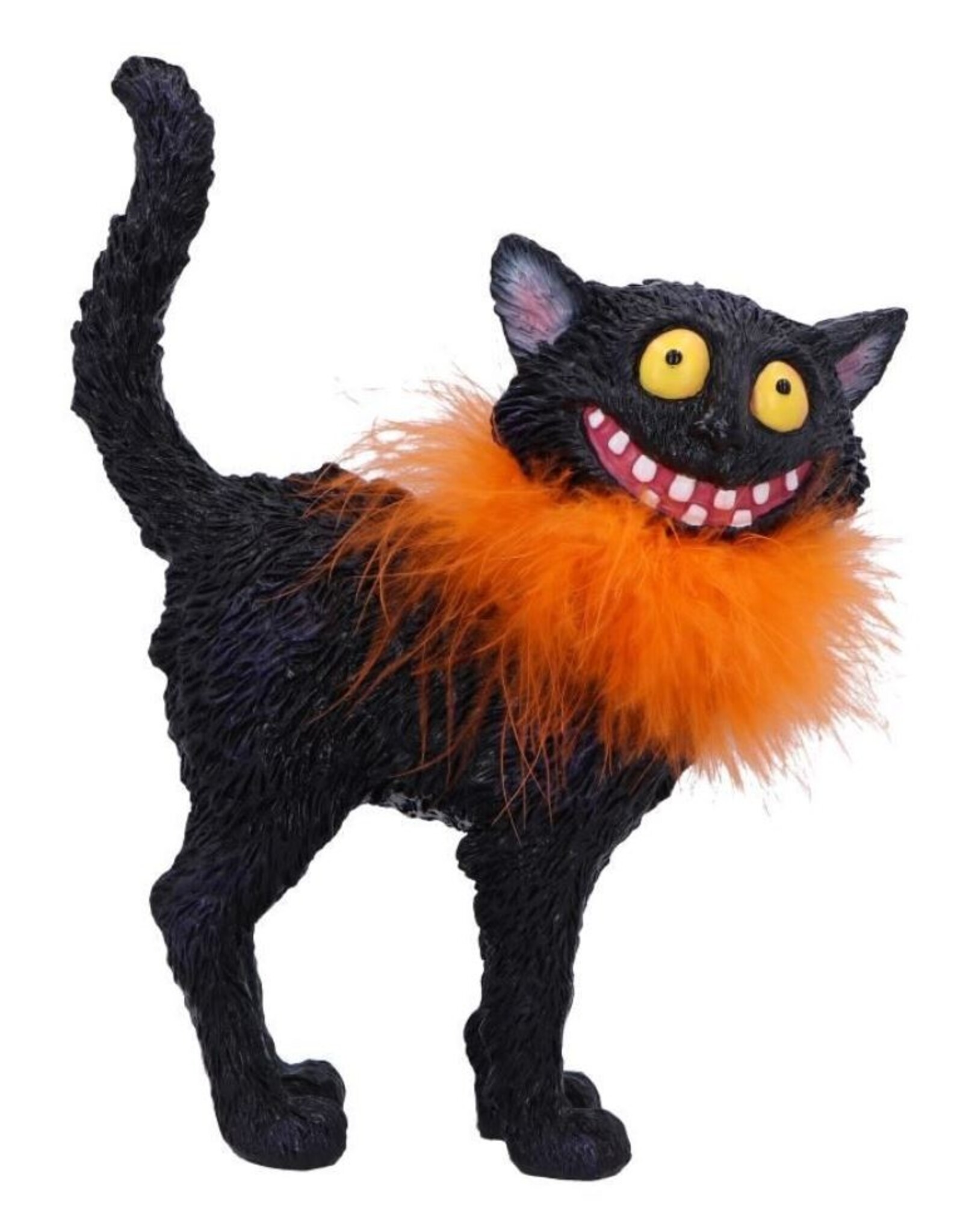 NemesisNow Giftware & Lifestyle -  Furdinand Black Cat with Oranje Feather Boa 23cm