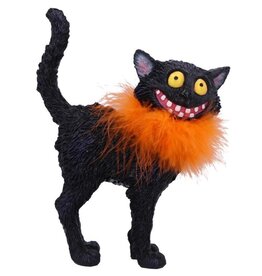 NemesisNow Furdinand Black Cat with Oranje Feather Boa 23cm