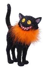 NemesisNow Giftware & Lifestyle -  Furdinand Black Cat with Oranje Feather Boa 23cm