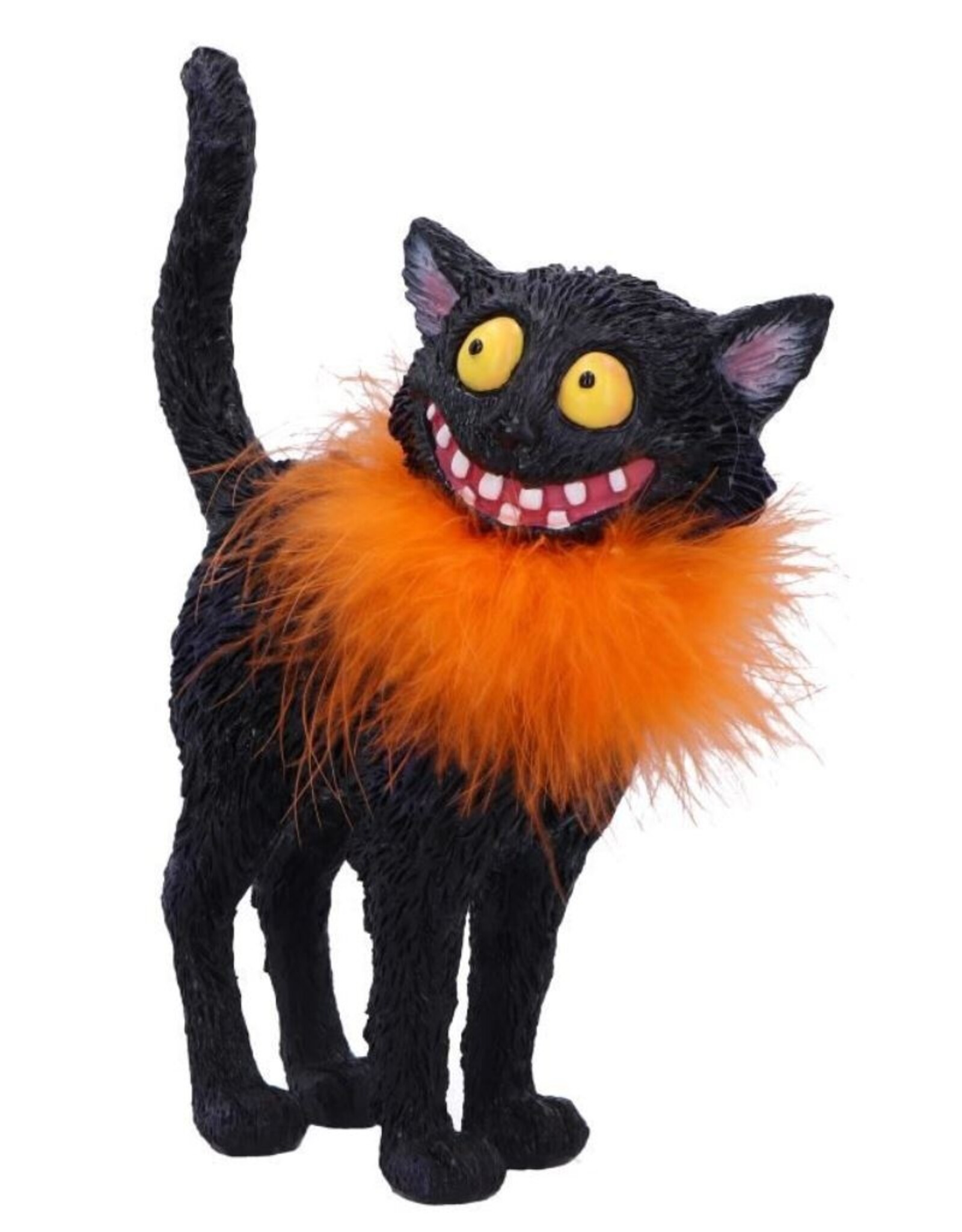 NemesisNow Giftware & Lifestyle -  Furdinand Black Cat with Oranje Feather Boa 23cm