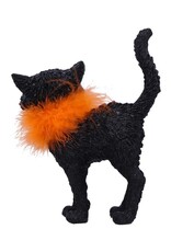 NemesisNow Giftware & Lifestyle -  Furdinand Black Cat with Oranje Feather Boa 23cm