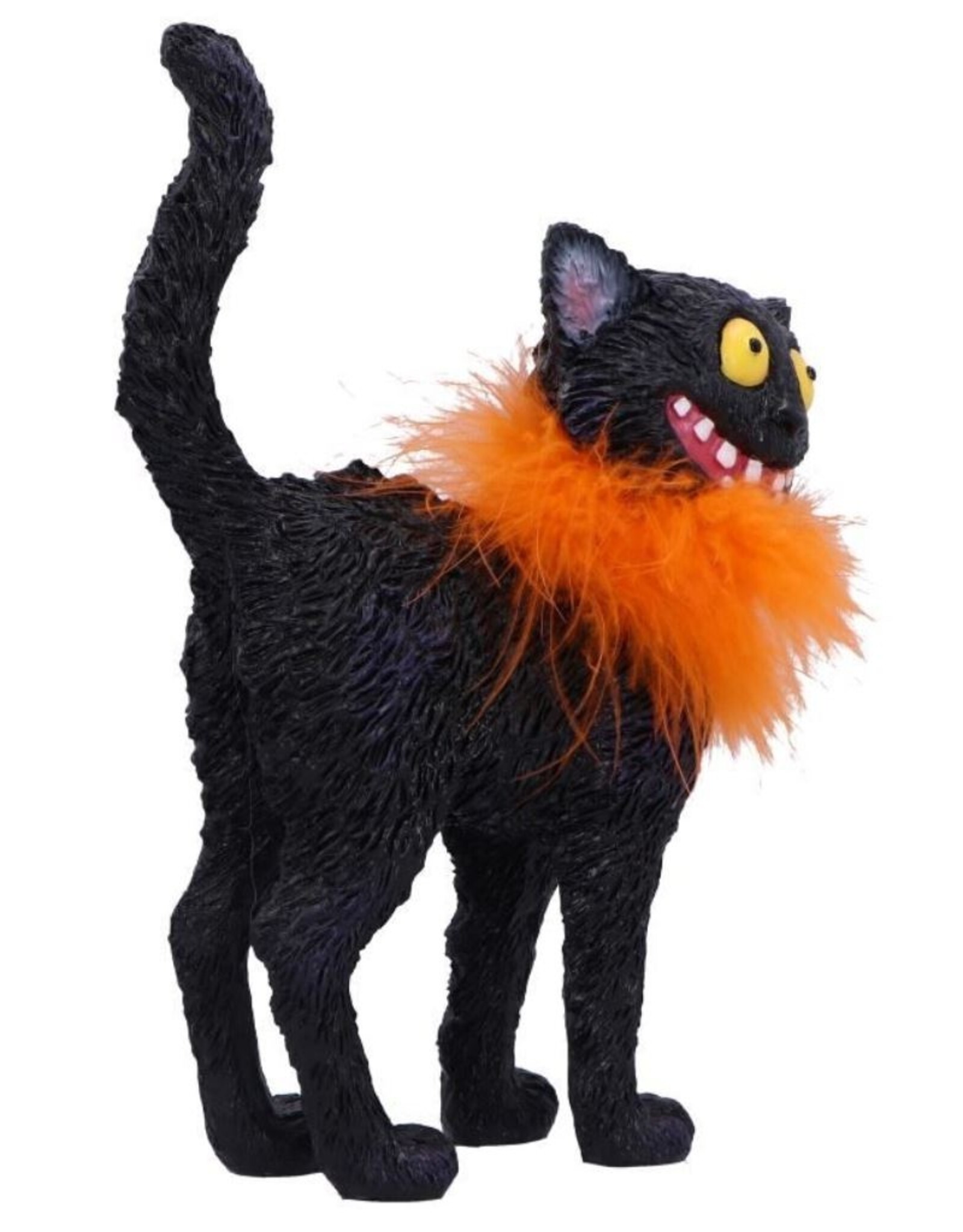 NemesisNow Giftware & Lifestyle -  Furdinand Black Cat with Oranje Feather Boa 23cm