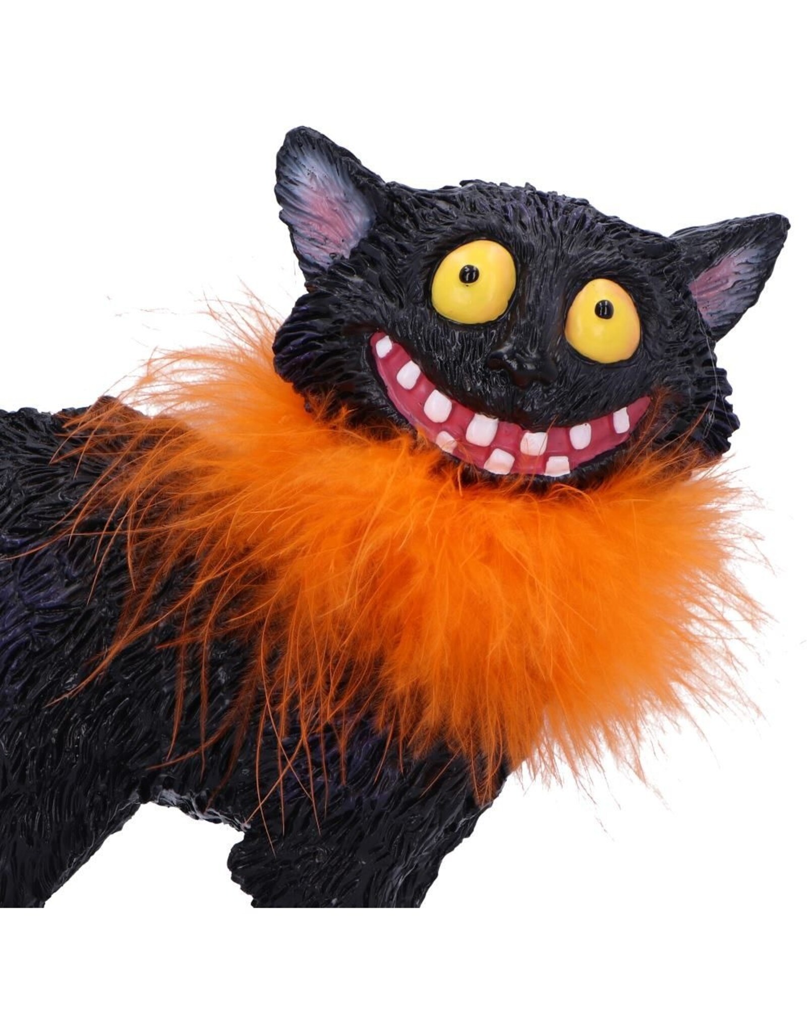 NemesisNow Giftware & Lifestyle -  Furdinand Black Cat with Oranje Feather Boa 23cm