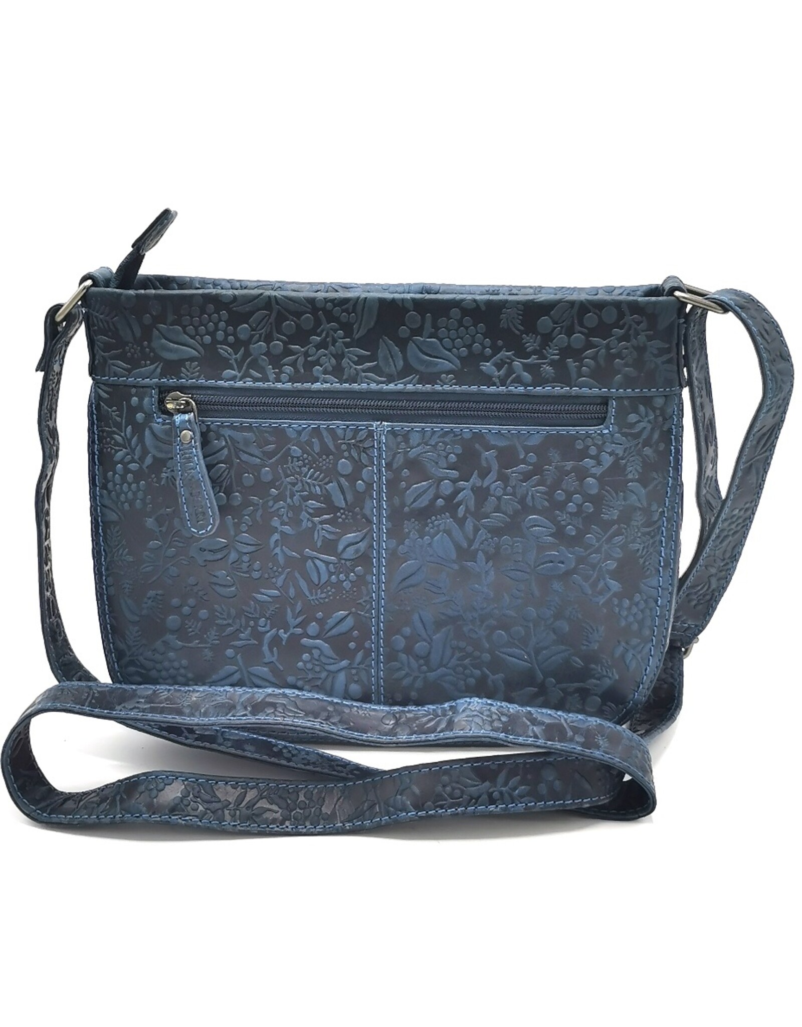 HillBurry Leather bags - Hillburry Shoulder Bag with Embossed Leaves Blue