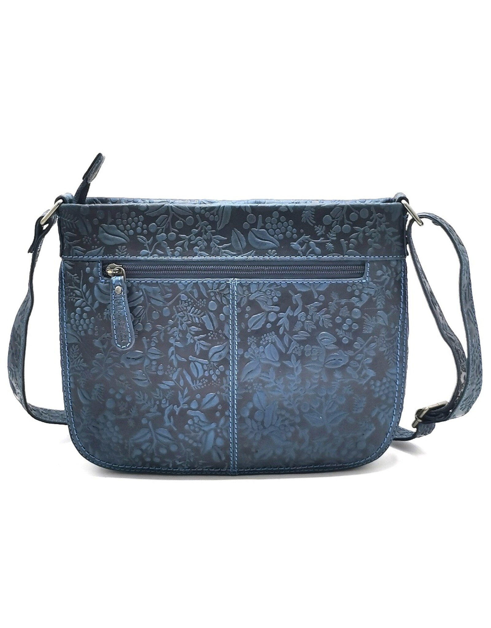 HillBurry Leather bags - Hillburry Shoulder Bag with Embossed Leaves Blue