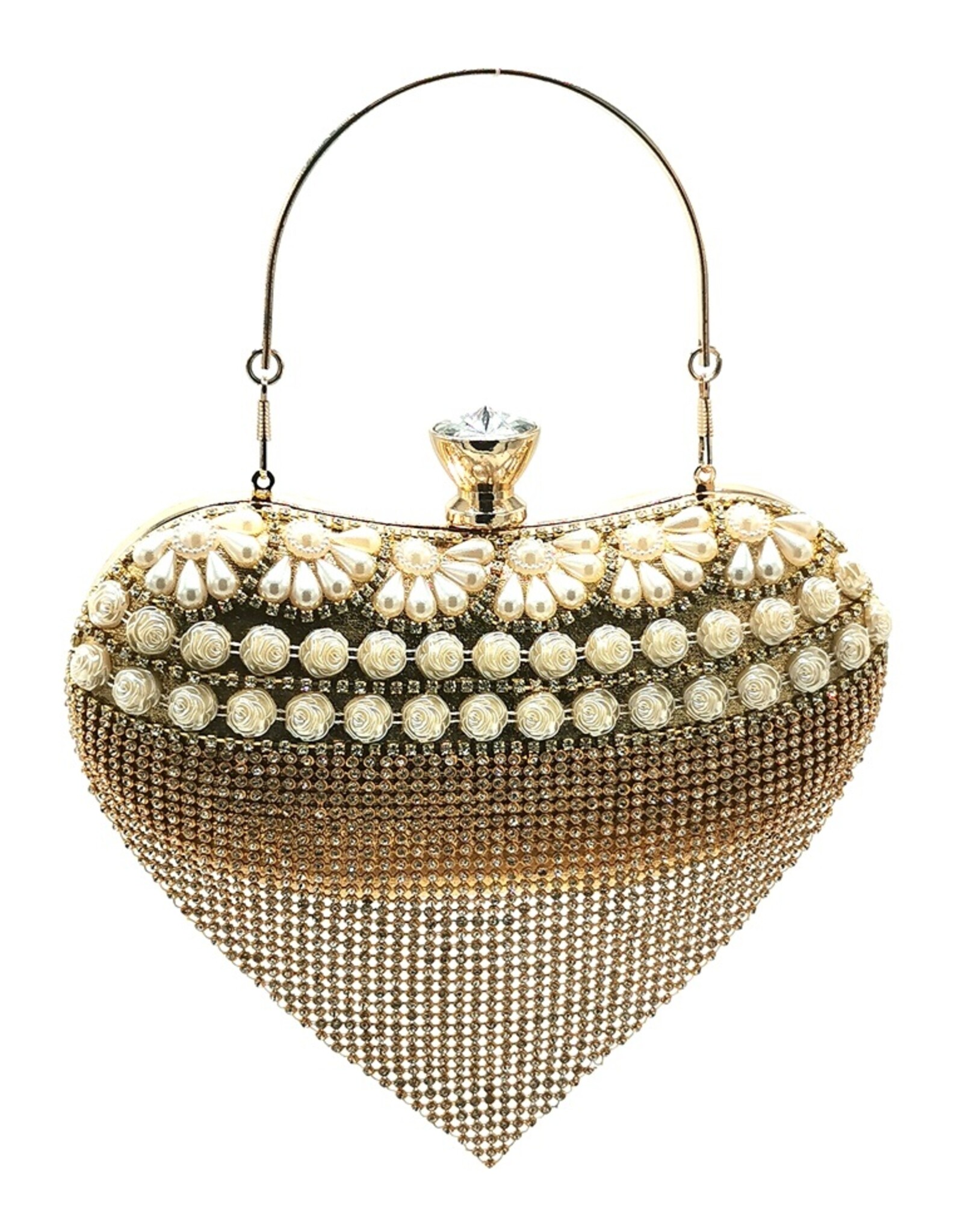 Trukado Modieuze tassen - Gala Tasje - Avondtasje Hart Goud met Strass