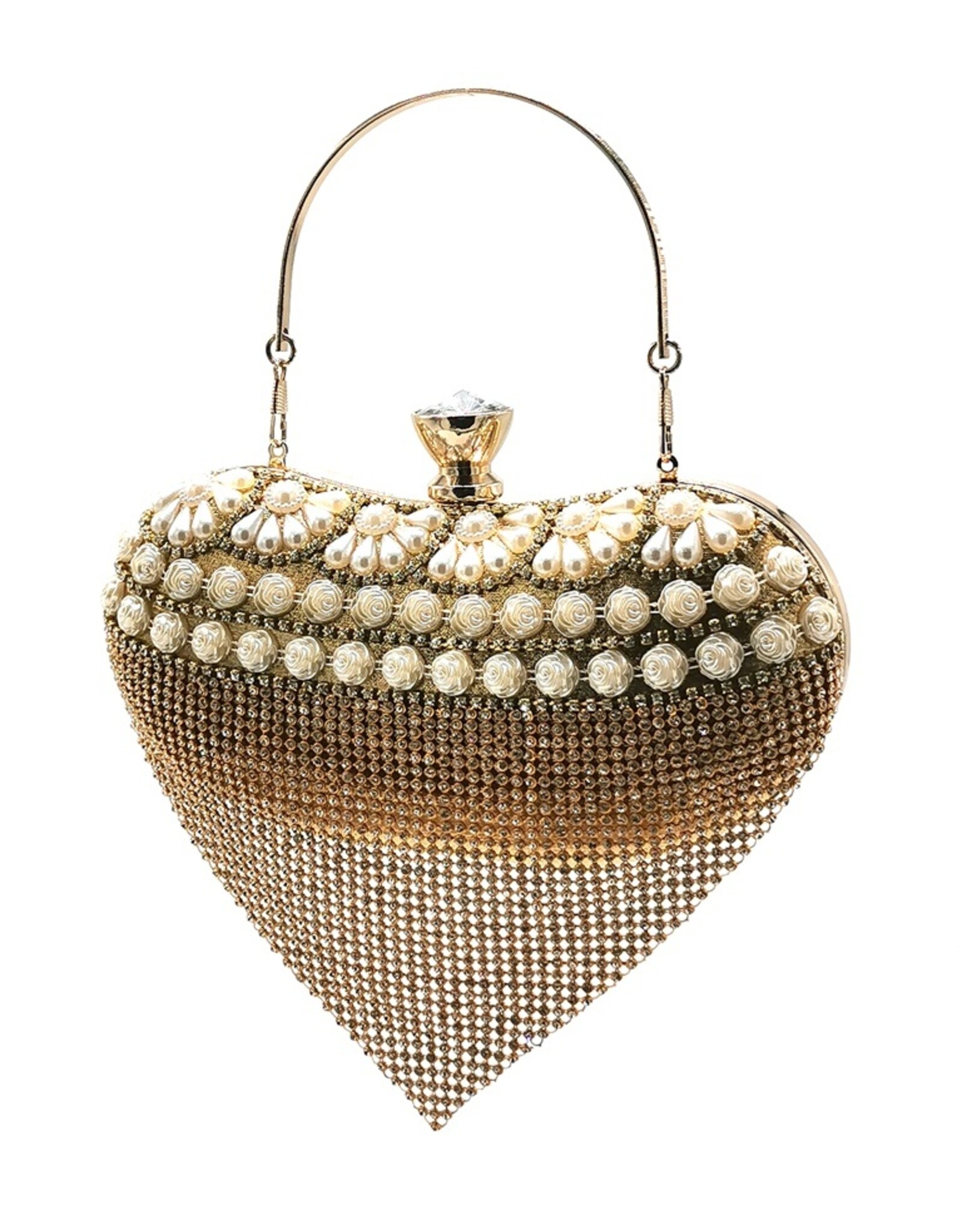 Trukado Modieuze tassen - Gala Tasje - Avondtasje Hart Goud met Strass