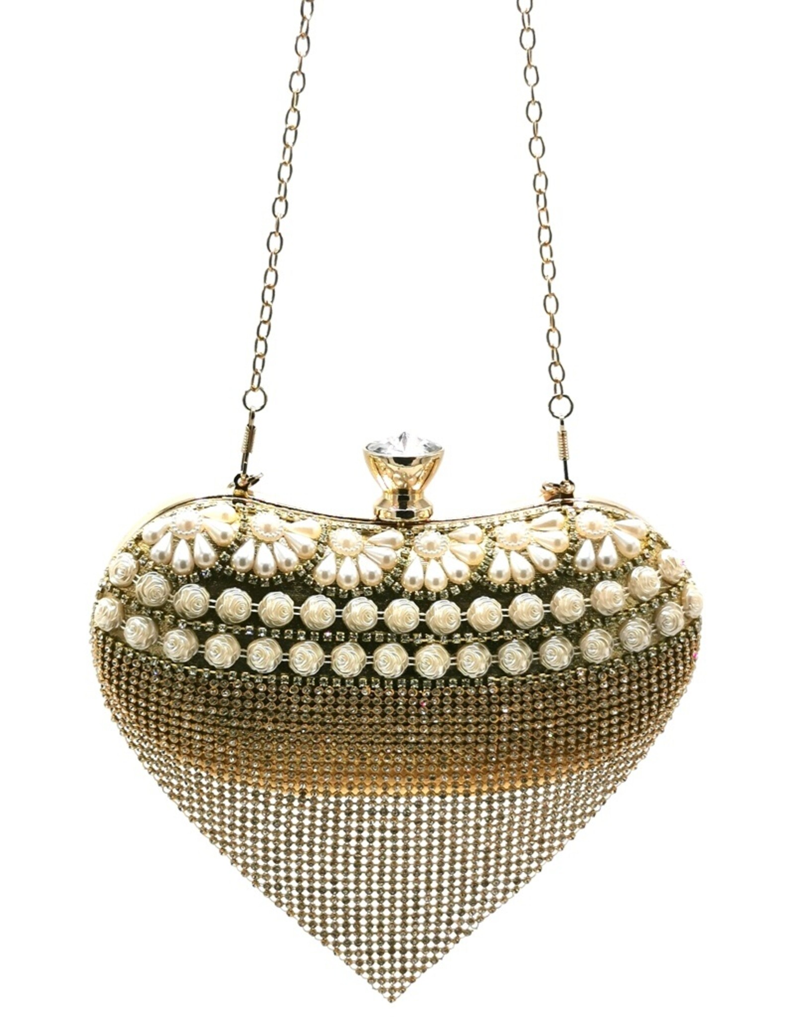 Trukado Modieuze tassen - Gala Tasje - Avondtasje Hart Goud met Strass
