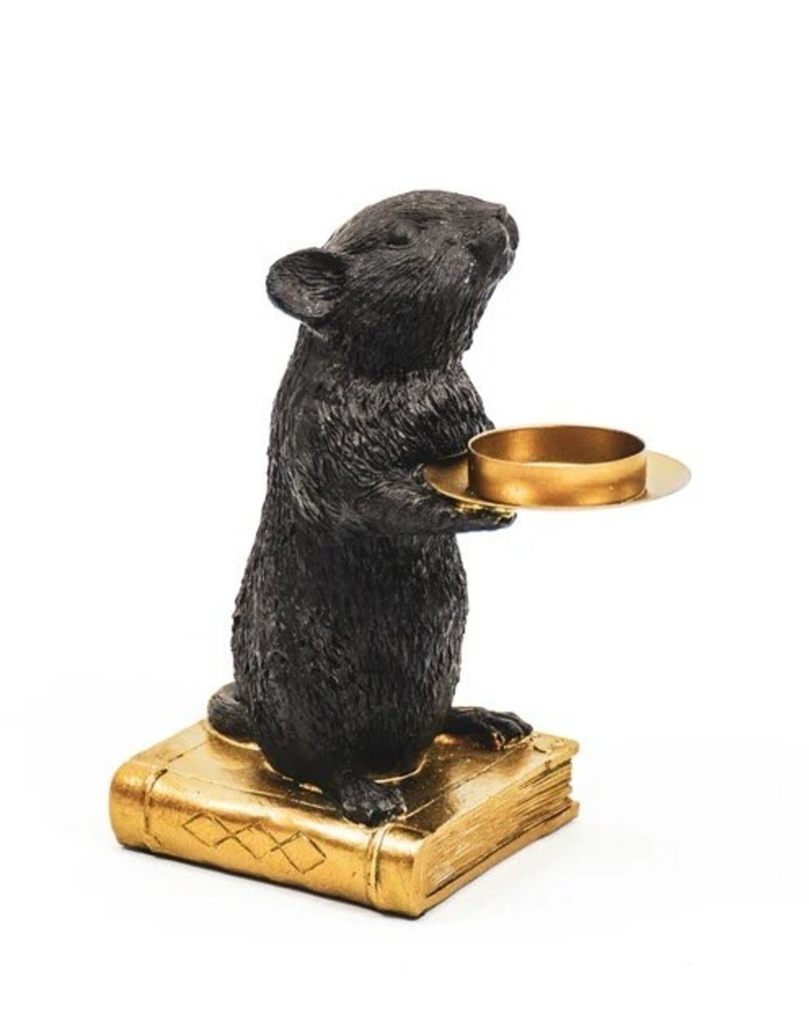 Trukado Giftware Figurines Collectables - Candlestick Black Mose on Golden Book 16cm