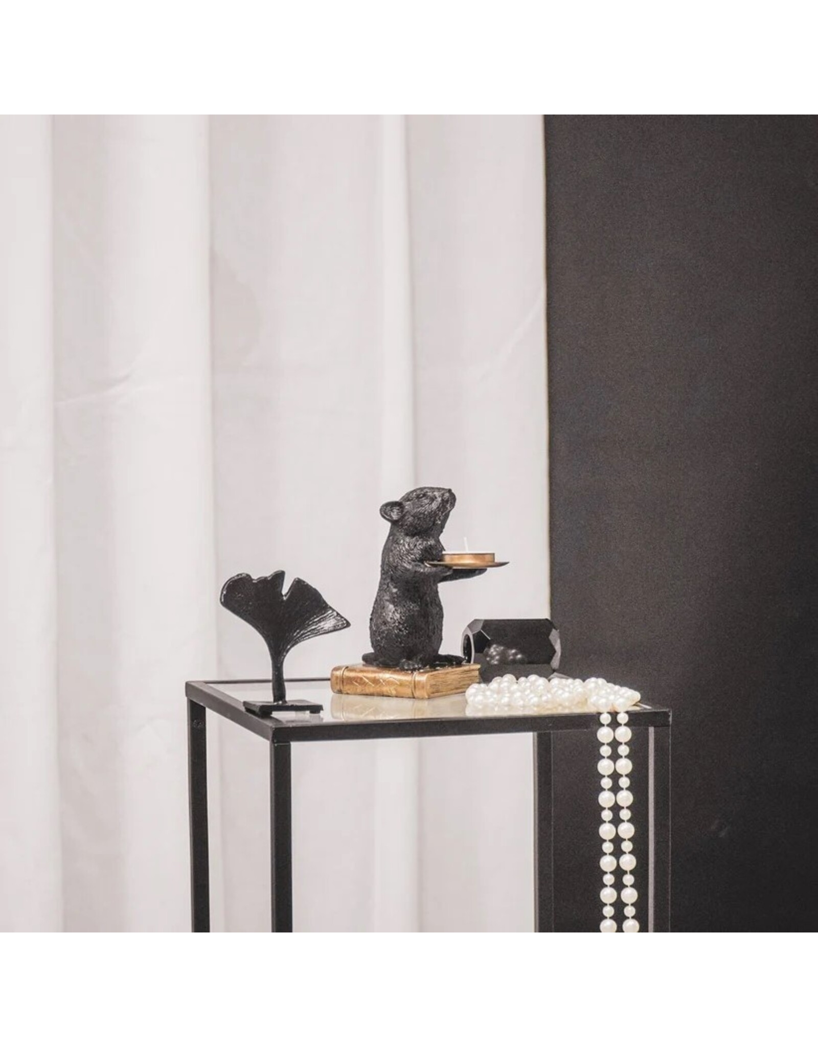 Trukado Giftware Figurines Collectables - Candlestick Black Mose on Golden Book 16cm