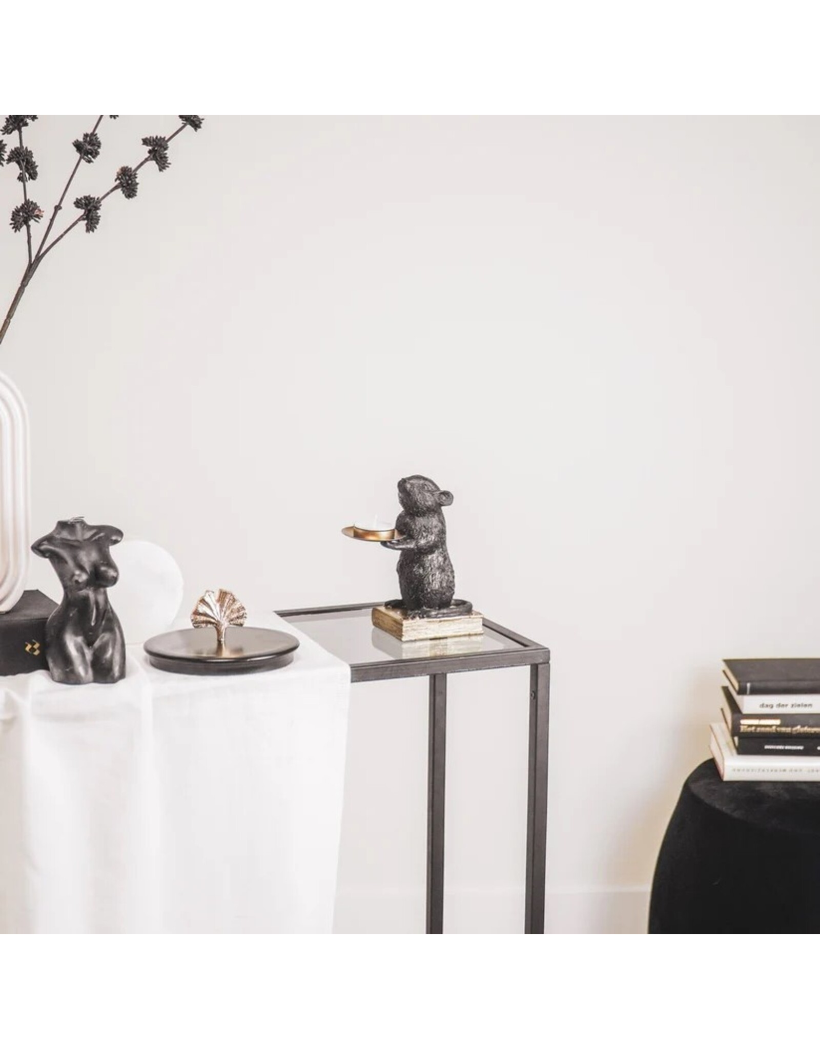 Trukado Giftware Figurines Collectables - Candlestick Black Mose on Golden Book 16cm