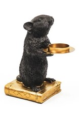 Trukado Giftware Beelden Collectables  - Kandelaar Zwarte Muis op Gouden Boek 16cm