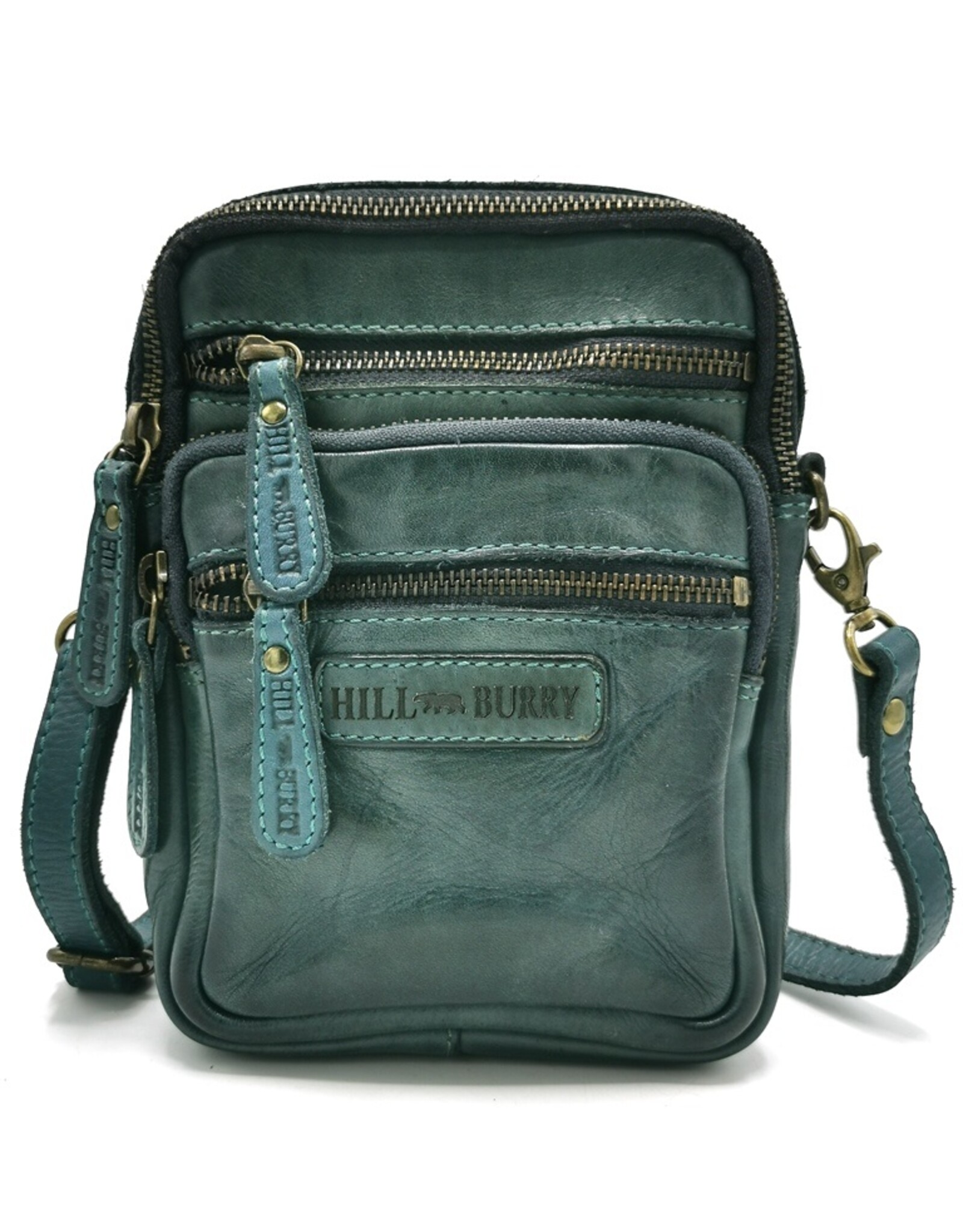Hillburry Leren schoudertassen Leren crossbody tassen - Hillburry Leren Schoudertas met Ritsvakjes Petrol