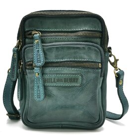Hillburry Hillburry Leather Shoulder Bag with Zip Pockets Petrol