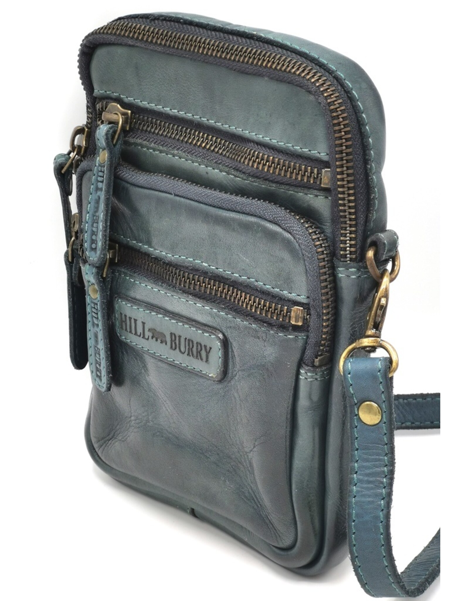 Hillburry Leren schoudertassen Leren crossbody tassen - Hillburry Leren Schoudertas met Ritsvakjes Petrol