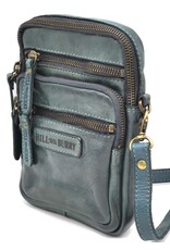 Hillburry Leren schoudertassen Leren crossbody tassen - Hillburry Leren Schoudertas met Ritsvakjes Petrol