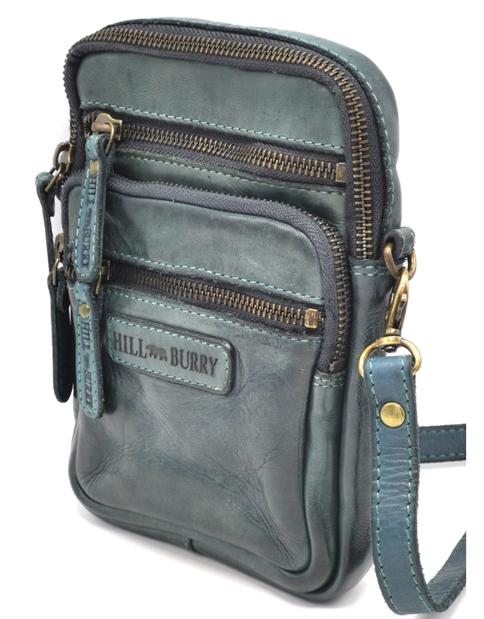 Hillburry Leren schoudertassen Leren crossbody tassen - Hillburry Leren Schoudertas met Ritsvakjes Petrol