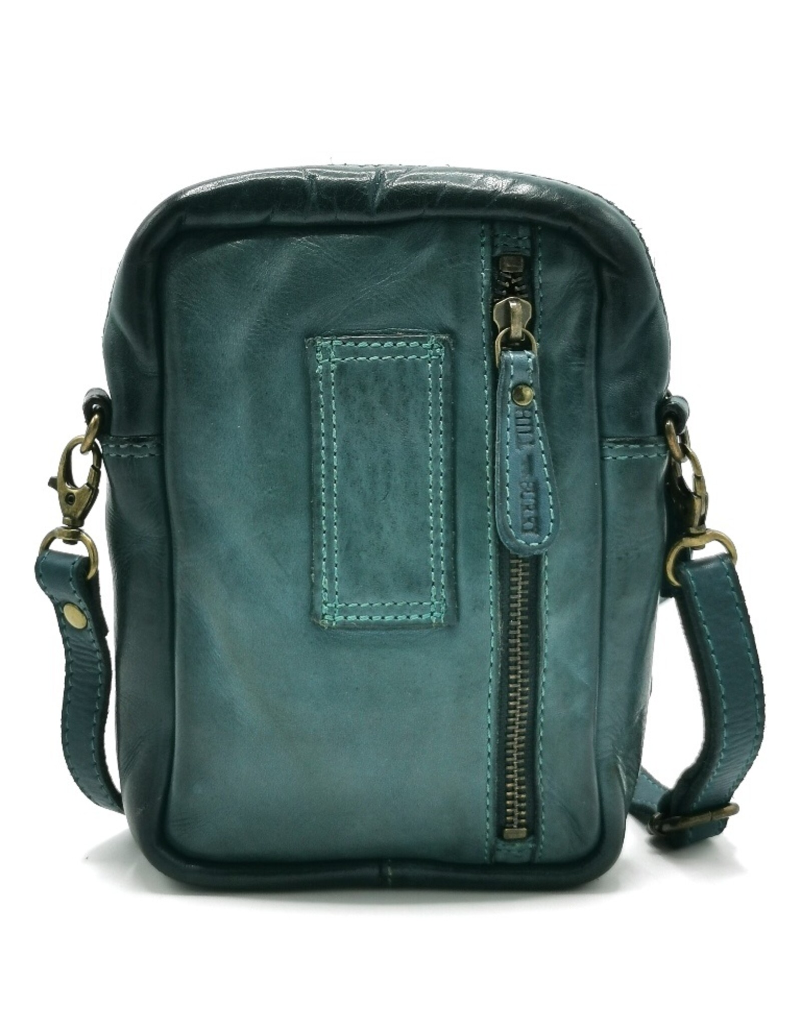 Hillburry Leren schoudertassen Leren crossbody tassen - Hillburry Leren Schoudertas met Ritsvakjes Petrol