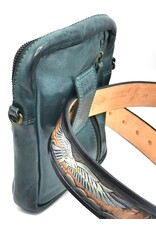 Hillburry Leren schoudertassen Leren crossbody tassen - Hillburry Leren Schoudertas met Ritsvakjes Petrol
