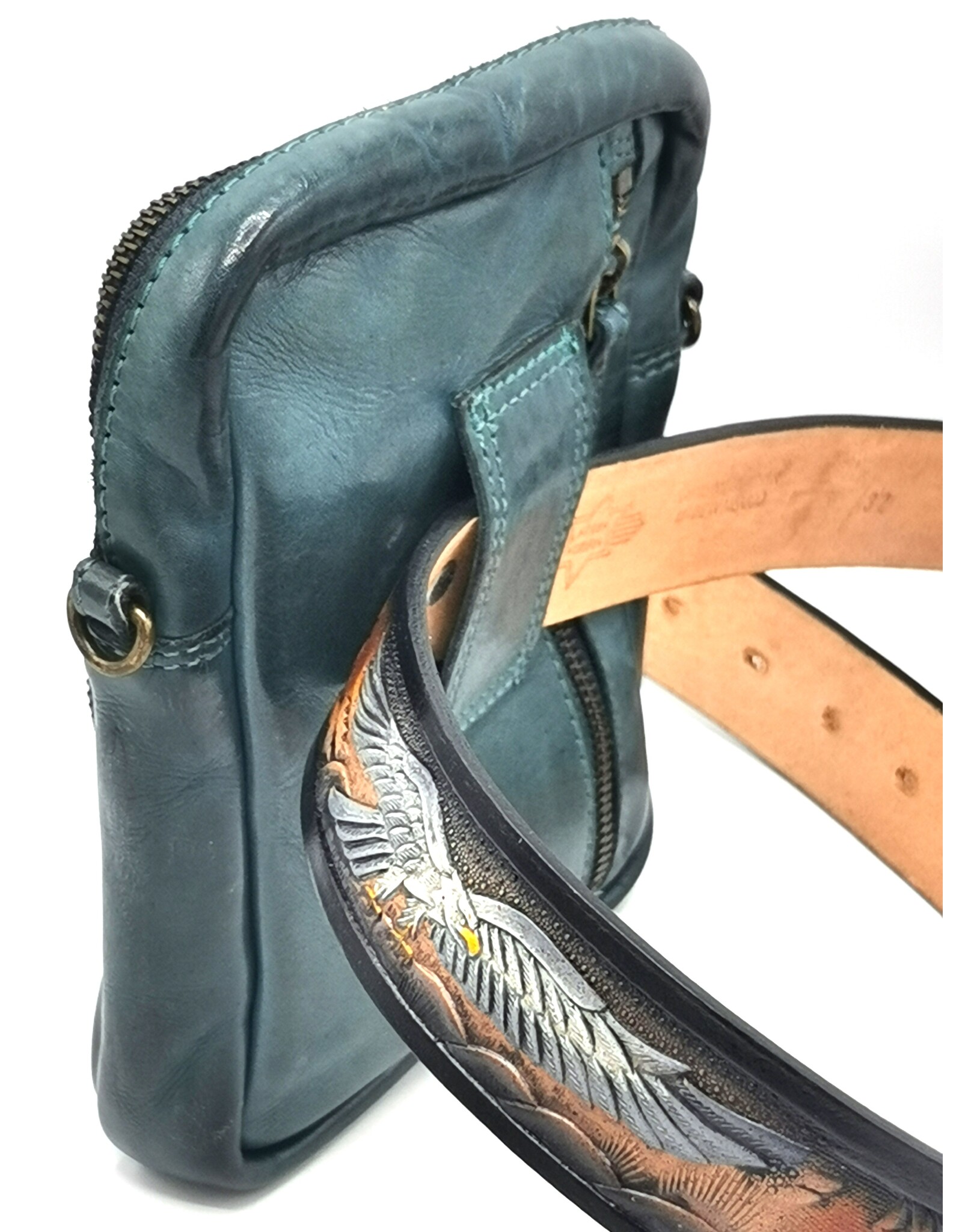 Hillburry Leren schoudertassen Leren crossbody tassen - Hillburry Leren Schoudertas met Ritsvakjes Petrol