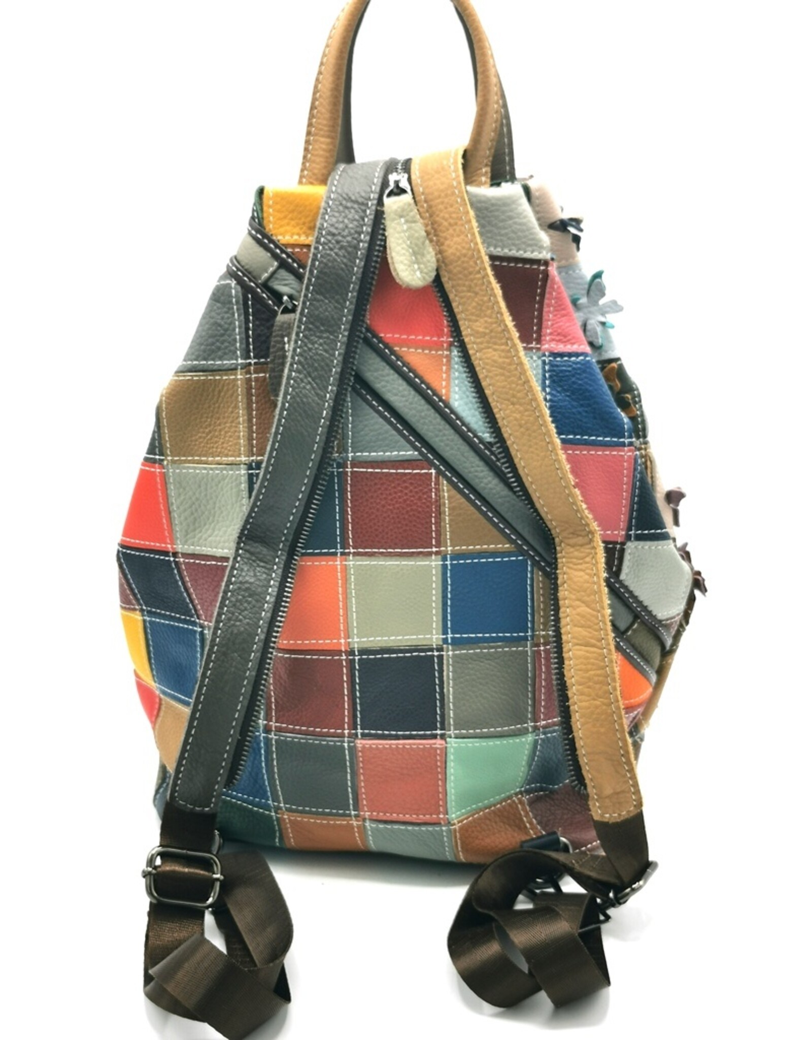 TJ Leather backpacks  and leather shoppers - Leather Backpack Patchwork with Butterflies