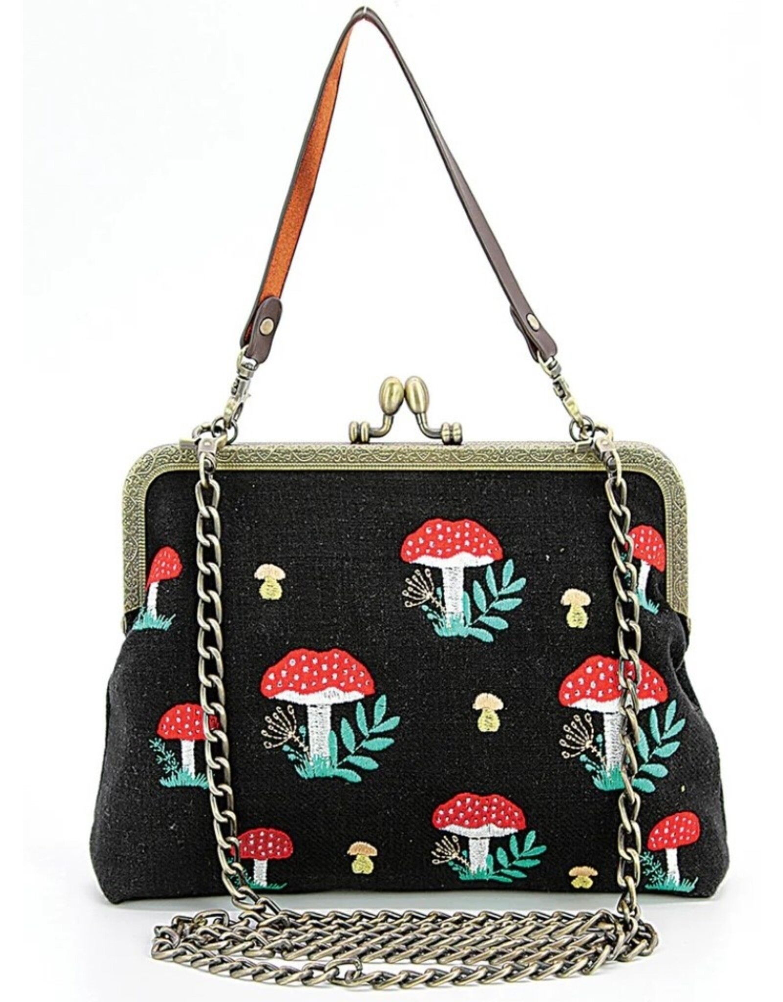 Trukado Retro tassen Vintage tassen - Paddenstoelen Vintage Kusslot Tas  Geborduurd op canvas