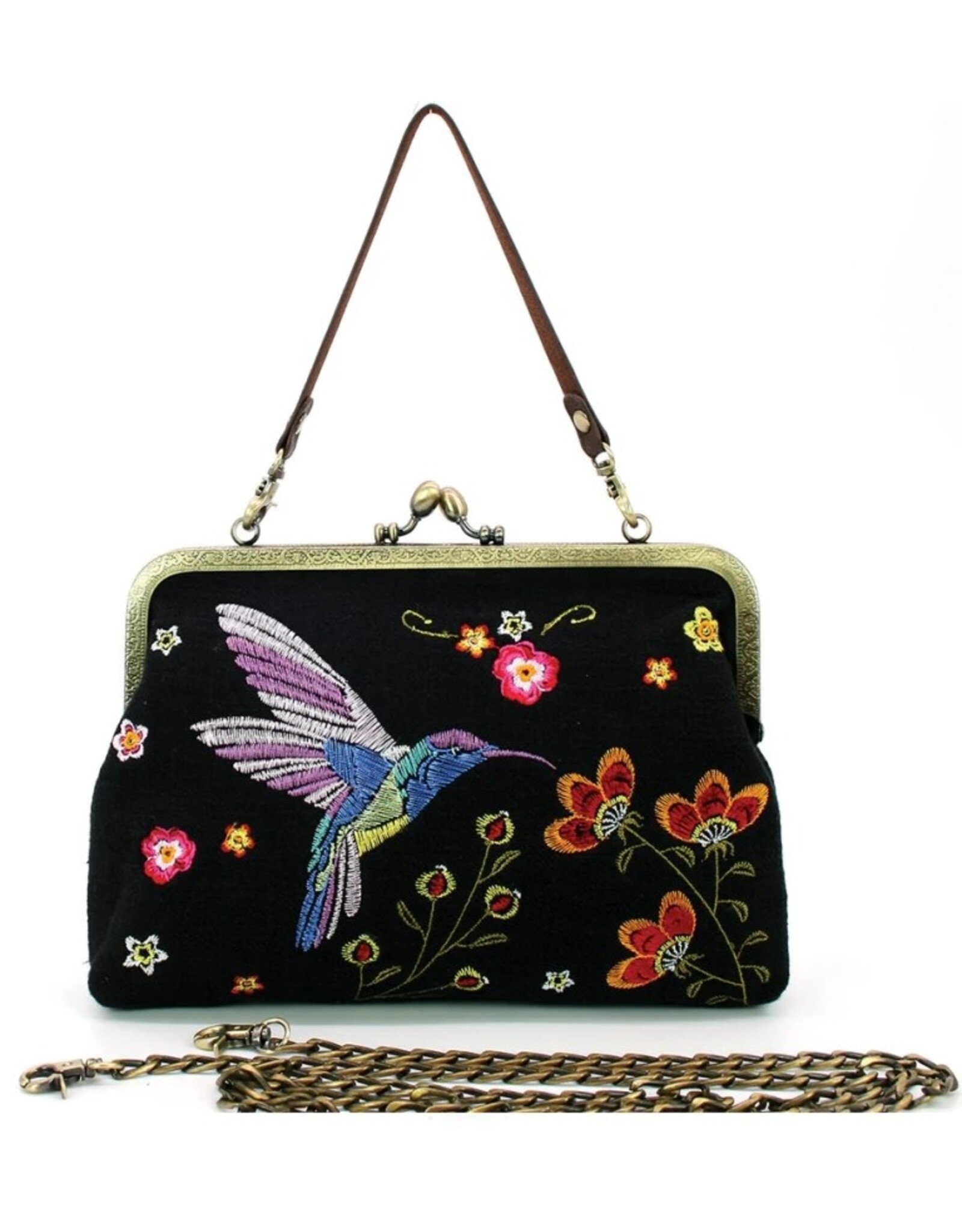 Trukado Retro bags  Vintage bags - Hummingbird Vintage Kiss Lock Bag  Embroidered in canvas