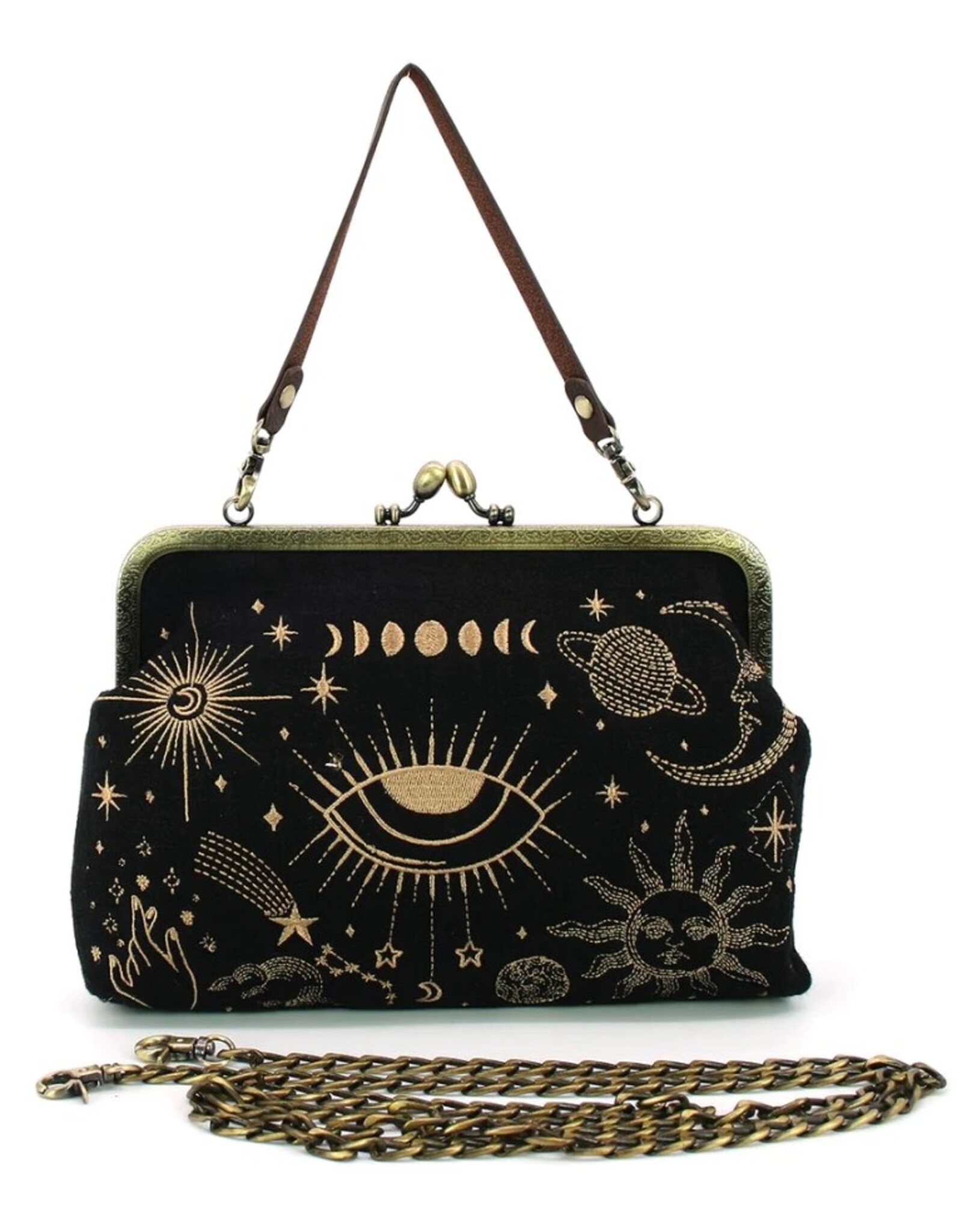 Trukado Retro bags  Vintage bags - Celestial Vintage Kisslock Frame Bag Embroidered in canvas