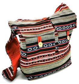 Trukado Hobo bag Woven Fabric with Ethnic Pattern  Grey-red