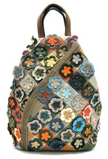 TJ Leather backpacks  and leather shoppers - Leather Backpack Patchwork with Flowers