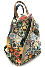 TJ Leather backpacks  and leather shoppers - Leather Backpack Patchwork with Flowers