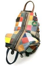 TJ Leather backpacks  and leather shoppers - Leather Backpack Patchwork with Flowers