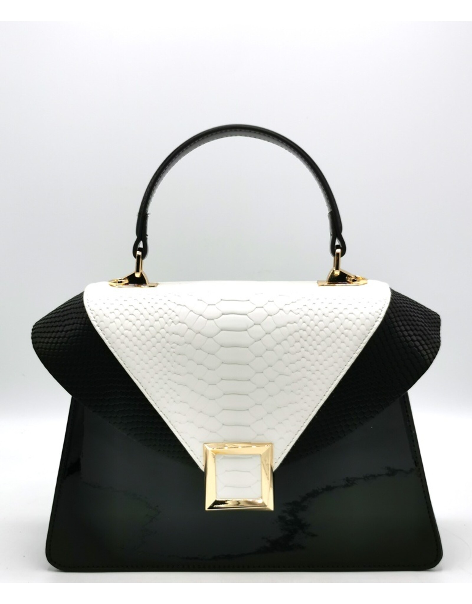 Tom & Eva Fashion bags - Tom & Eva Handbag Black-White with Lacquer and Croco Accents