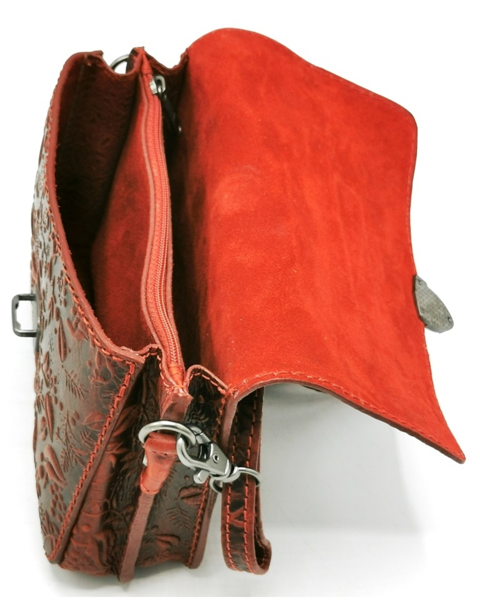 HillBurry Leather bags - Hillburry Leather Shoulder bag with Embossed Leaves red