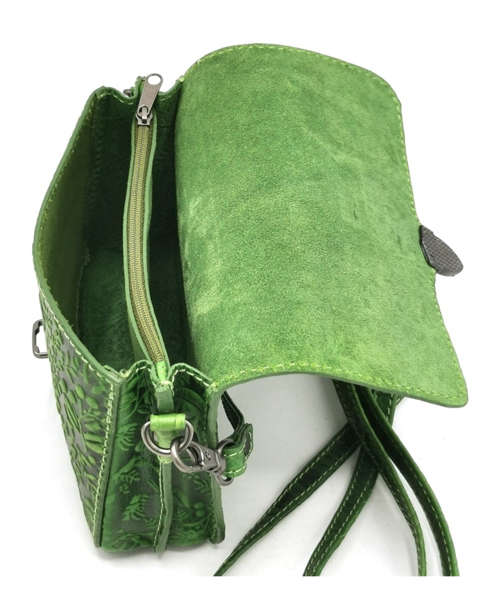 Hillburry Leather Shoulder bags  Leather crossbody bags - Hillburry Leather Shoulder Bag with Embossed Leaves green