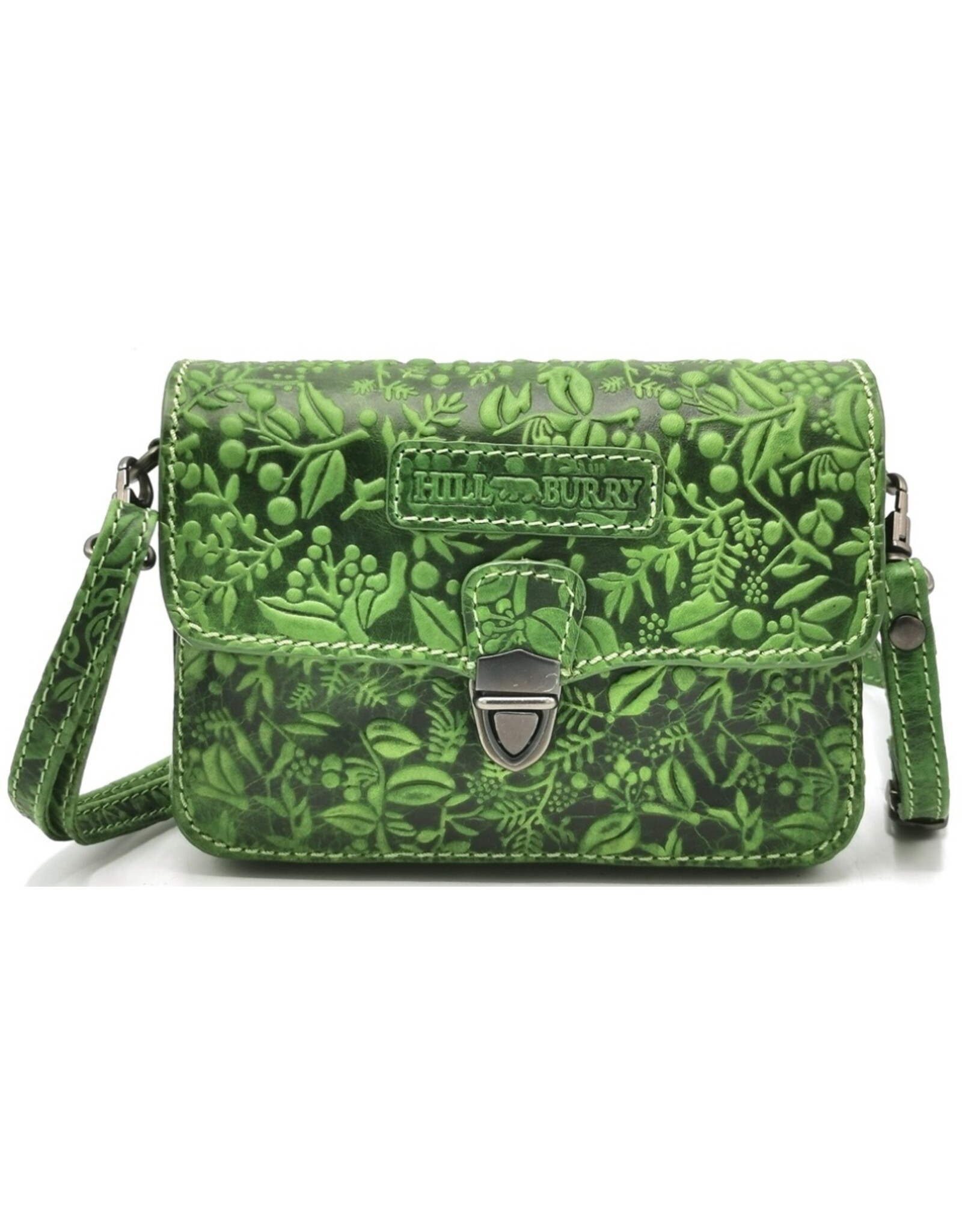 Hillburry Leren Schoudertassen Leren crossbody tassen - Hillburry Leren Festivaltasje met Bladeren Reliëf groen