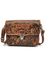 HillBurry Leren Schoudertassen Leren crossbody tassen - Hillburry Leren Festivaltasje met Bladeren Reliëf tan